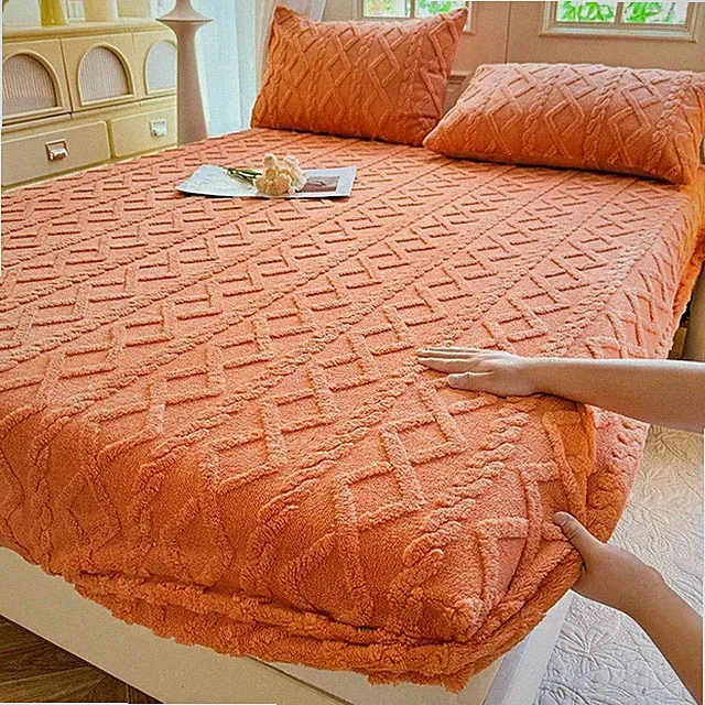 1pc Warm Fitted Bed Sheet with Elastic Band Mattress Cover Thick Bed Protector