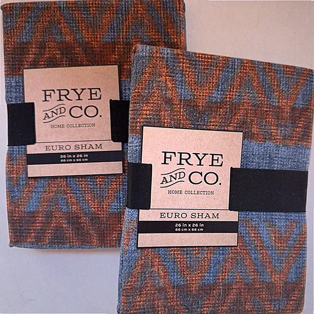 2 Frye And Company Euro Sham Blue And Orange /Copper 26”X 26” Southwest Western