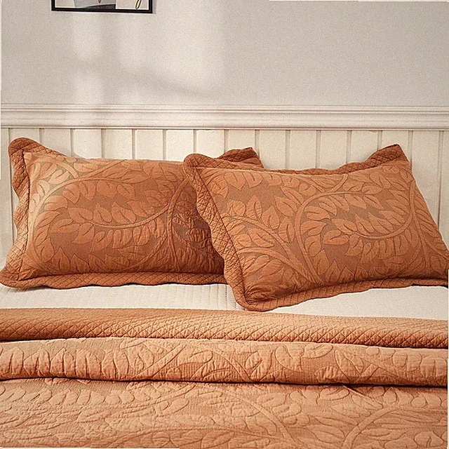 2-Piece 100% Cotton Quilted Pillow Shams Embroidered Farmhouse Pillow Shams