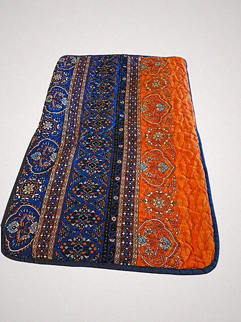 Blue Orange Standard Pillow Sham Boho Gypsy Floral Bold Quilted Medallion