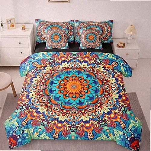Boho Mandala Comforter Set Art Deco Vintage Bedding King (7-Piece) Teal Orange