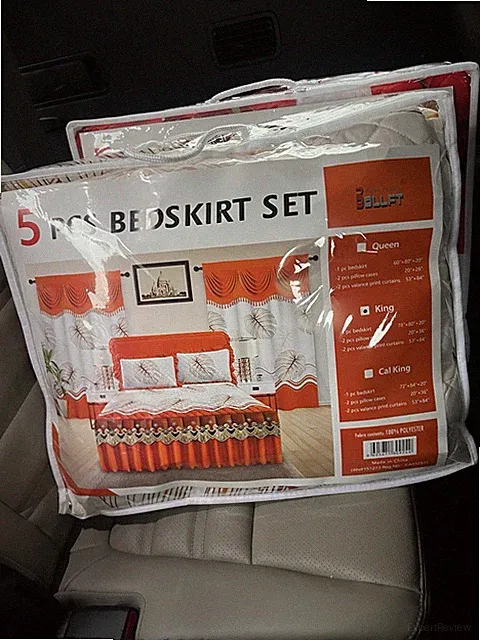Bollft 5 PCS King Bed Skirt Set Orange White Floral & Nature 100% Polyester