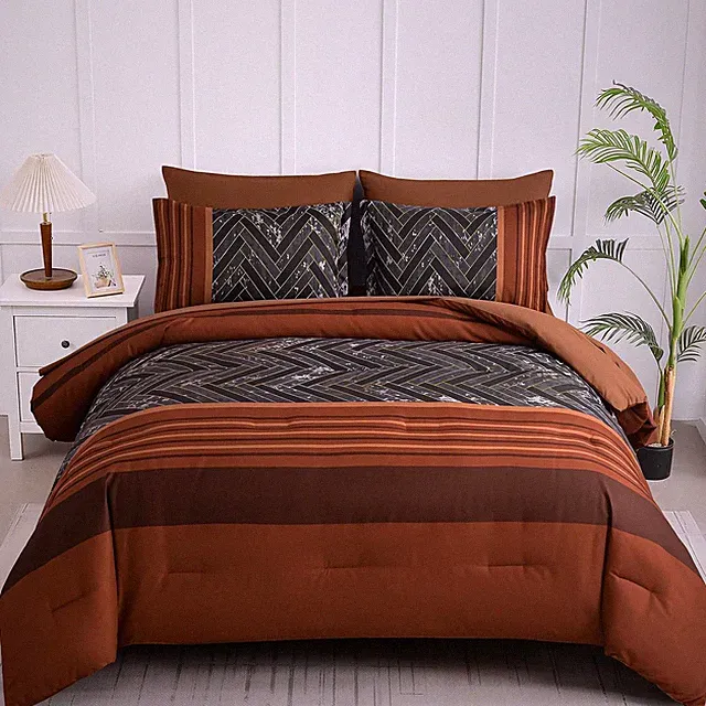 Burnt Orange 7-Piece Queen Comforter Set, Soft Microfiber Bedding