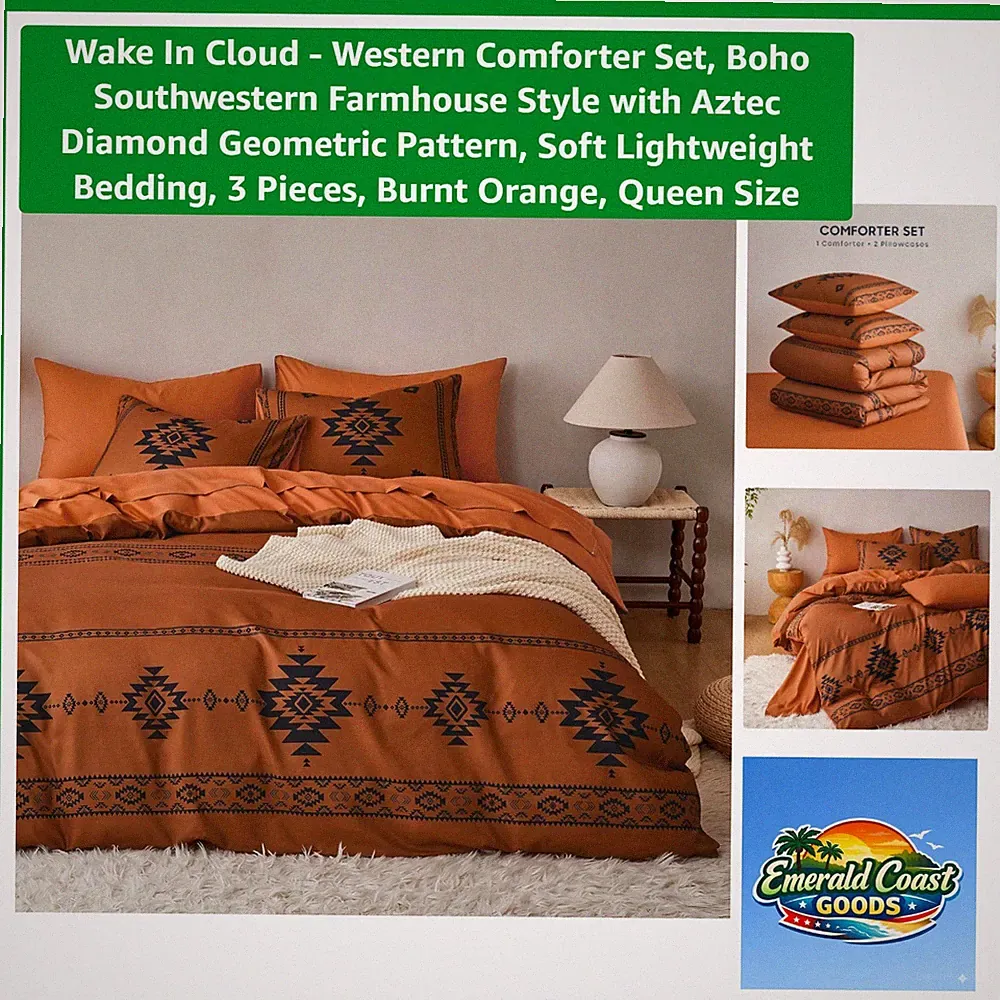 Burnt Orange Aztec Queen Comforter Set – Soft, Lightweight, All-Season Bedding