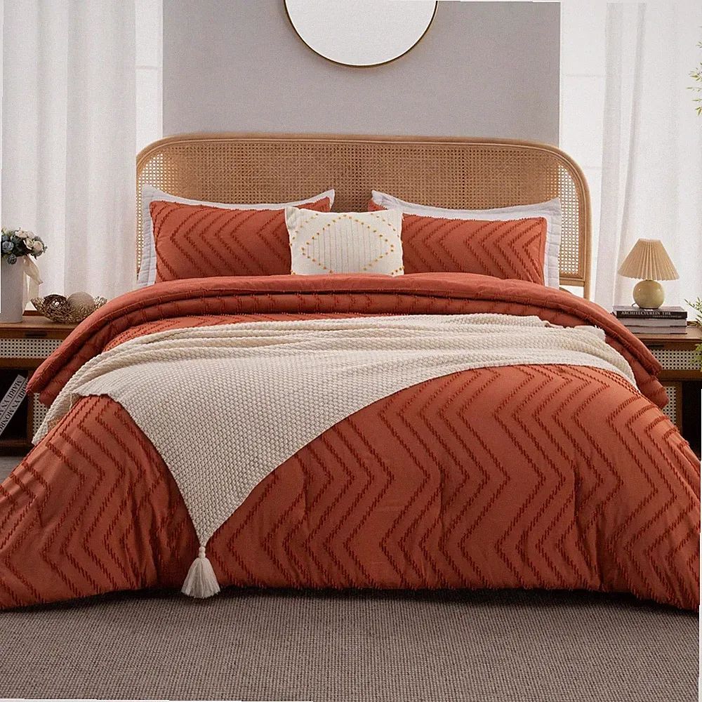 Burnt Orange Comforter Set, Lightweight Fall Tufted Bedding Set king