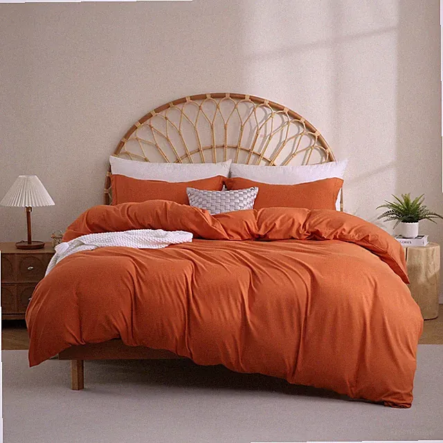 Burnt Orange Duvet Cover Set King Size, 3 Piece Duvet Cover with Pillow Shams, S