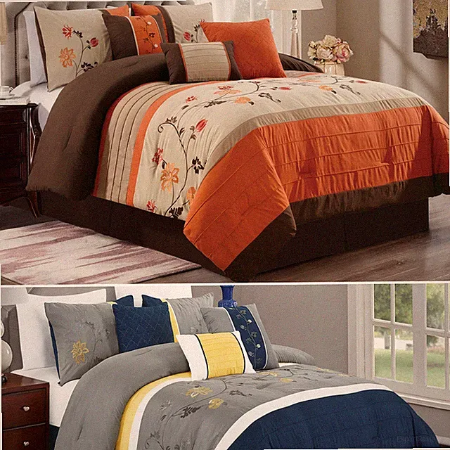 Chezmoi Collection Serene 7-Piece Floral Scroll Embroidery Striped Comforter Set