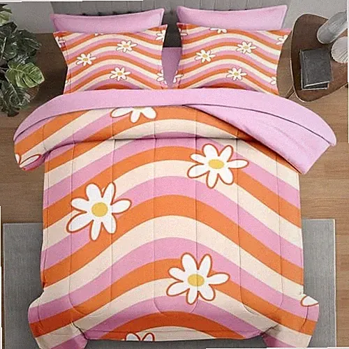 Comforter Set Size, Daisy Retro 7 Pcs Bedding for Kids and Full Orange Rainbow