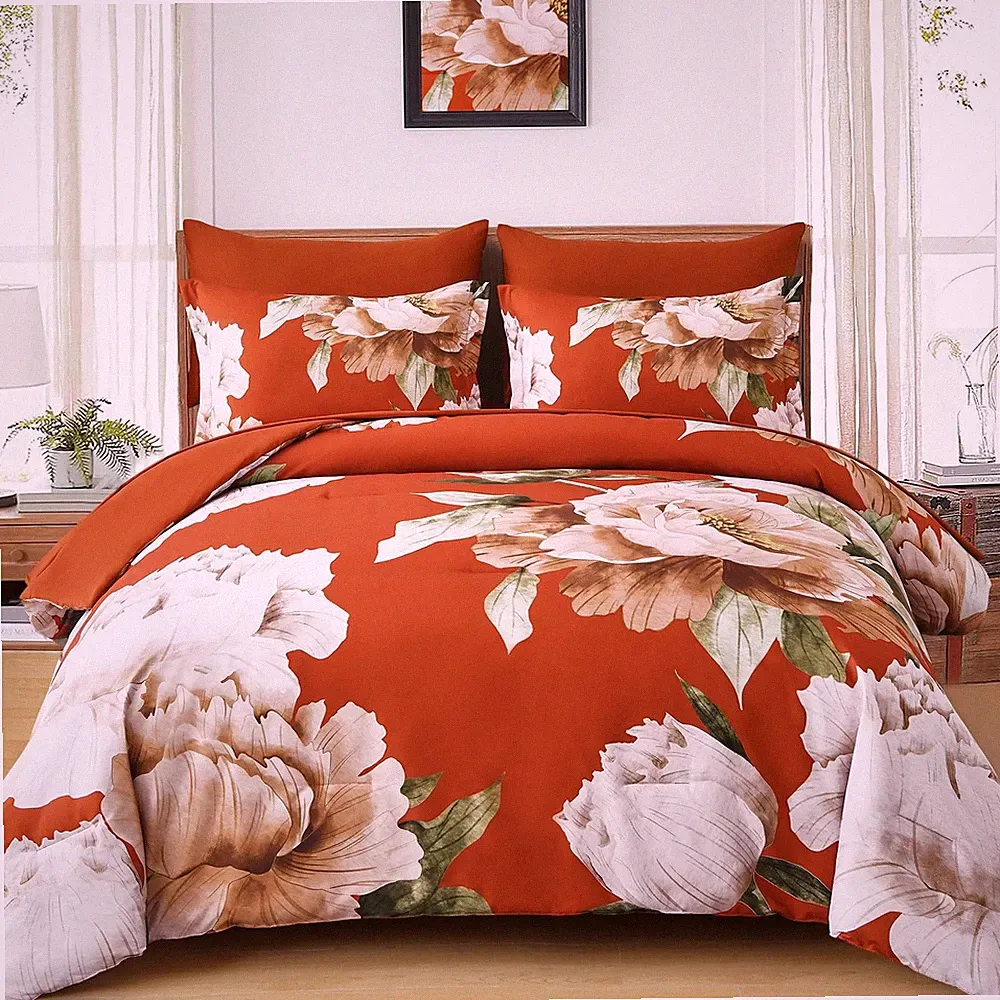 Dobuyly Burnt Orange Comforter Set King Size 7 Piece Bed King