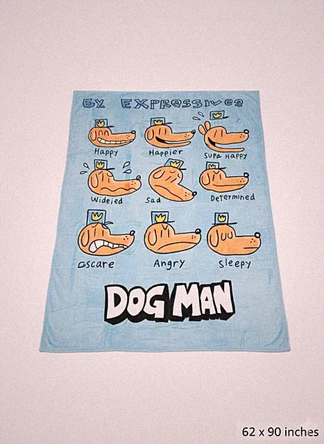 Dog Man Super Soft Plush Blanket Blue and Orange Character Design 62x90 inch