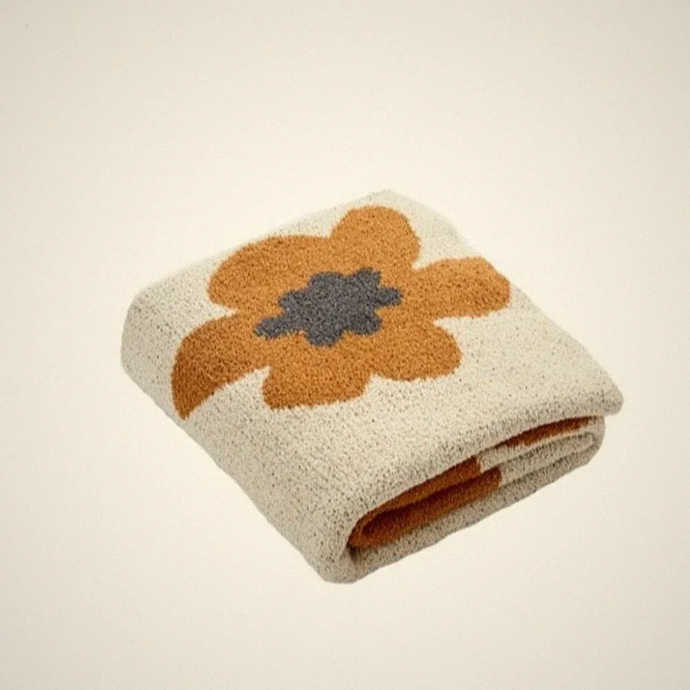 Floral Blanket Throw Orange Brown Microfiber Home Decor 54" x 62" KnitNWT