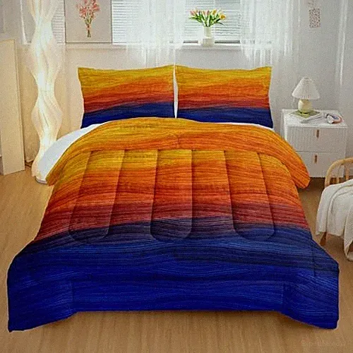 Geometric Splicing Comforter Sets Size,Orange and Blue King Yellow Blue