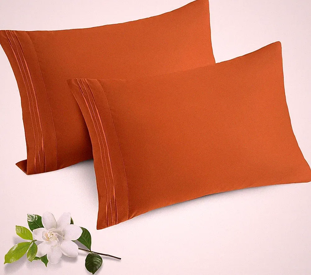 Horbaunal 2 Pack Microfiber Pillowcases Queen Size Burnt Orange Bed Pillow Cases