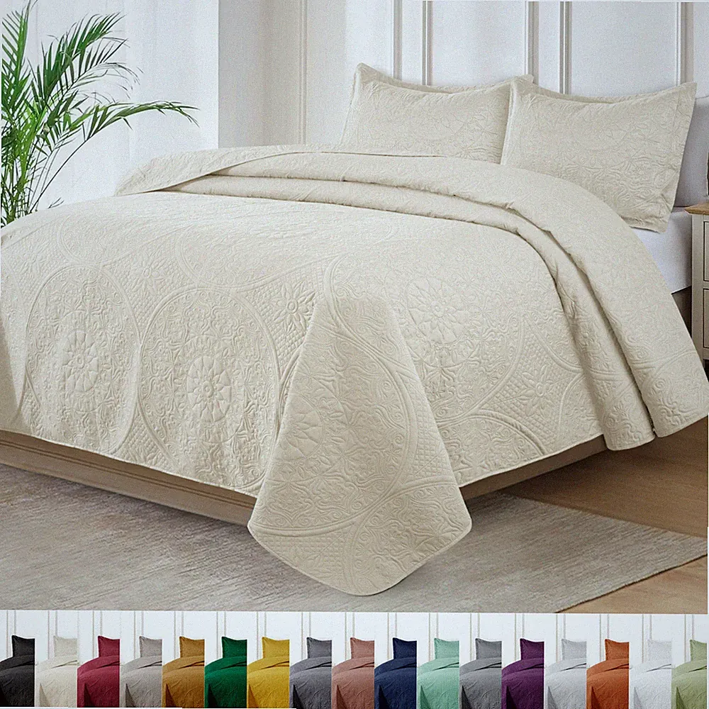 Luxury Bedspread Set 3 Piece Quilted Coverlet Bed Throw Queen King Size Bedding