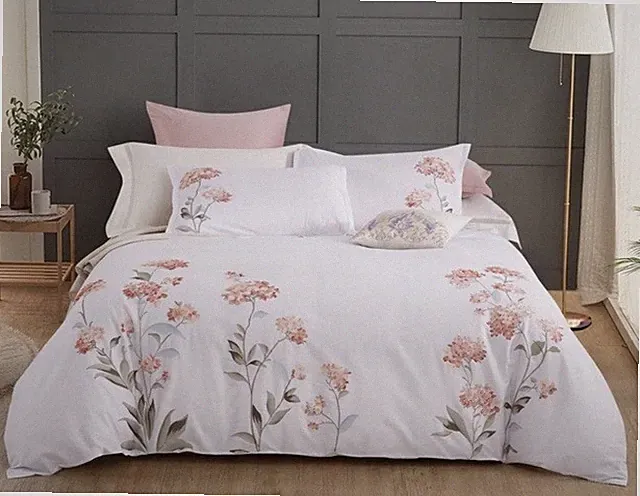 Melange Home Hydrangea Floral Embroidery Duvet Set Full/Queen Burnt Orange/White