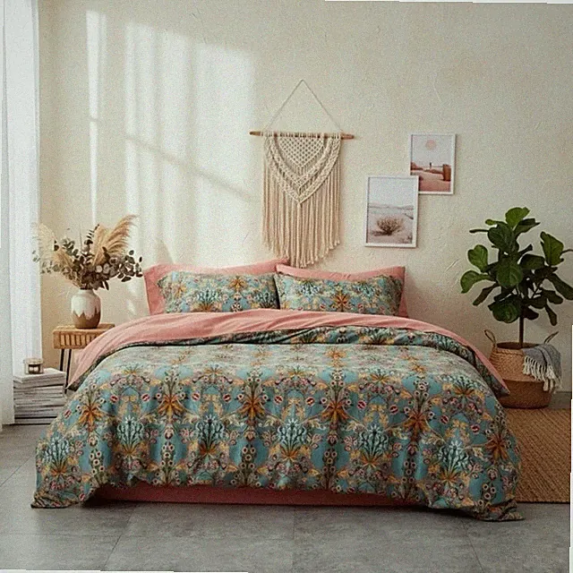 NEW Anthropologie Teal Orange Boho King Size Bedding Duvet Floral Sham Case Set
