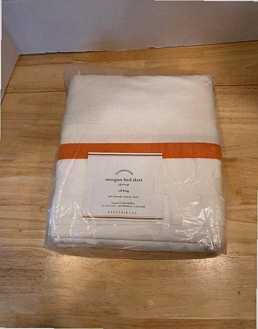 NEW Pottery Barn Morgan Orange Banded Percale Bed Skirt Cal King 14" Drop 400 TC