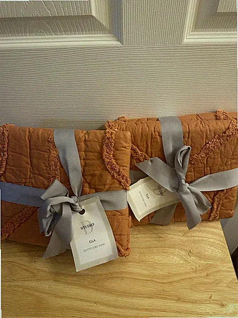 New Studio D Ella Orange Fringed Quilted Euro Shams Pair