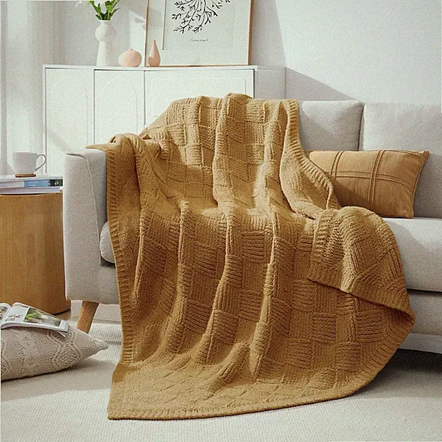NEW WRENSONGE 50”x70” Burnt Orange Weave Design Throw Blanket Soft Fluffy Warm