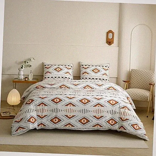 Orange and Brown Boho Comforter Set King Geometric Mocha Blue Diamonds