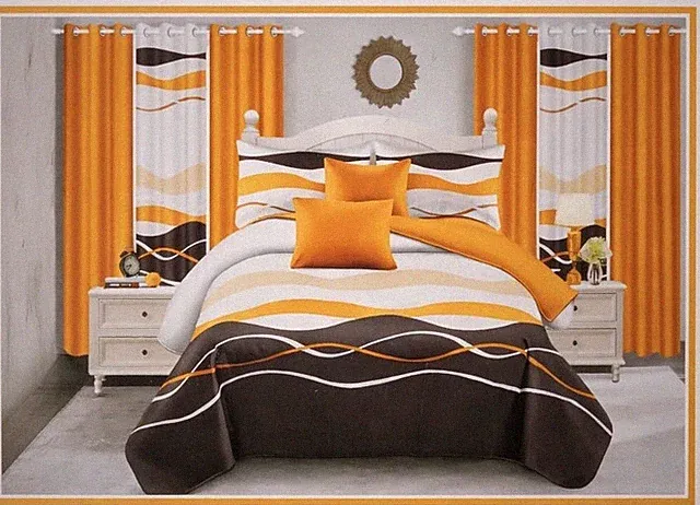 Orange White Black Striped Comforter Bedding Set with Matching Shams/Pillows