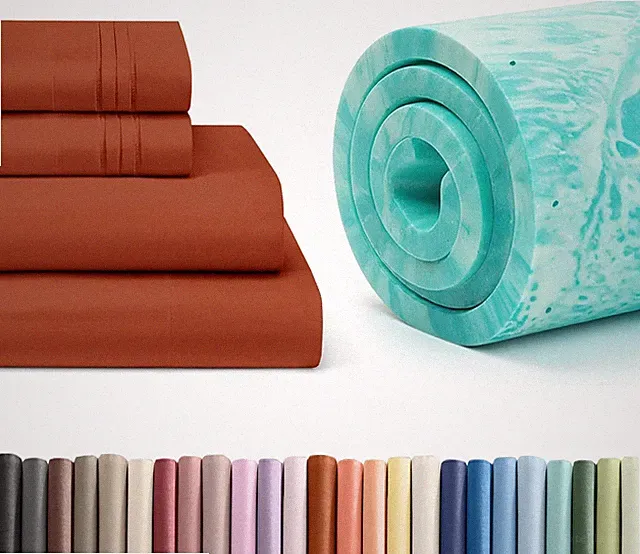 Queen 4-Piece Terracotta Sheet Set & 2" Memory Foam Topper