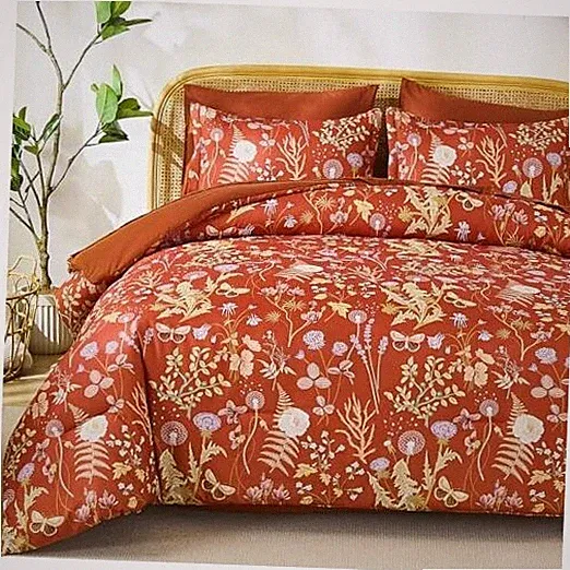 Queen Comforter Set 7 Piece,Burnt Orange Floral Bedding Set, Bed in a Bag