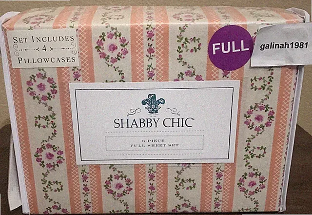 Shabby Chic Rachel Ashwell Stripe & Floral Rust Orange Pink Green Full Sheet Set