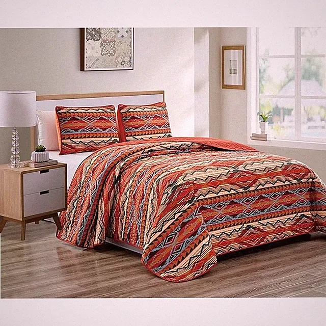 Southwestern Microfiber Quilt Set Tribal Design Pillow Shams Rustic Bedding New