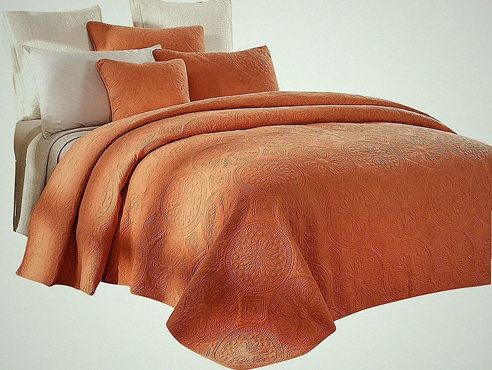 Tache Cotton Stone Wash Vintage Rustic Orange Tuscany Mandala Coverlet