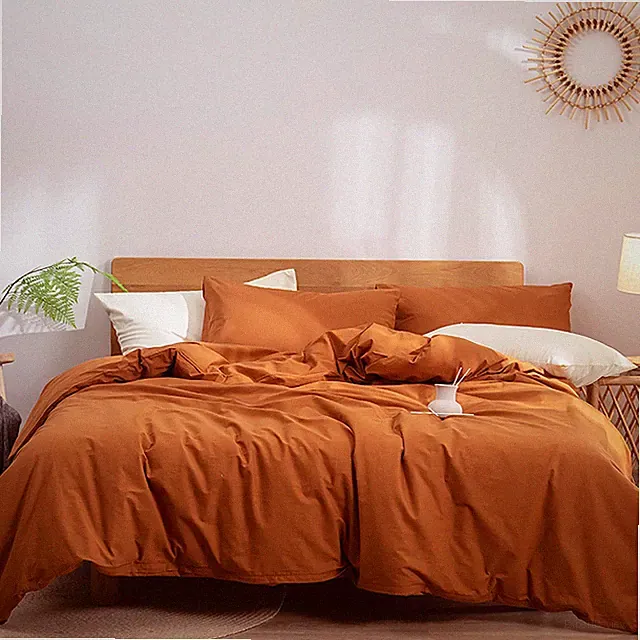 Terracotta Duvet Cover Queen Size, 3 Pieces Burnt Orange Duvet Cover with 2 P...