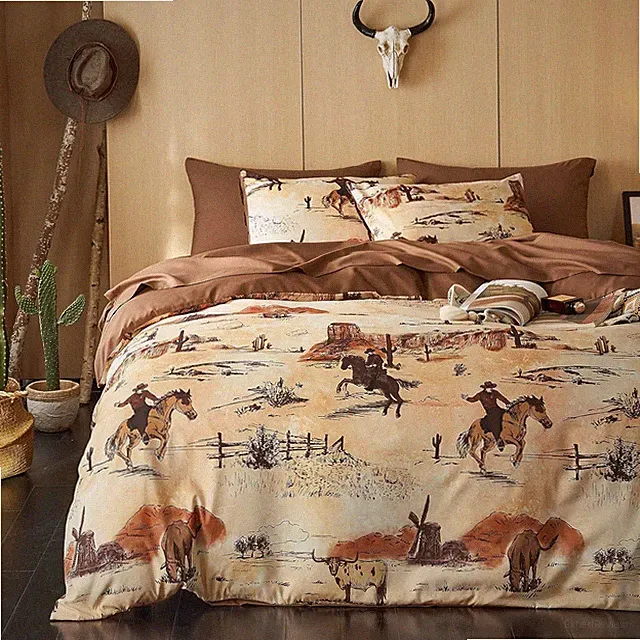 Western Comforter Set, Rustic Ranch Life with Cowboy Southwestern Vintage Coun